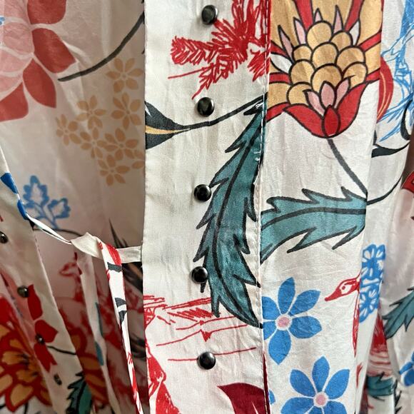 Johnny Was Kimono Studded Front Tie Hanns Print Cardigan Sz S Floral Boho - Picture 4 of 7